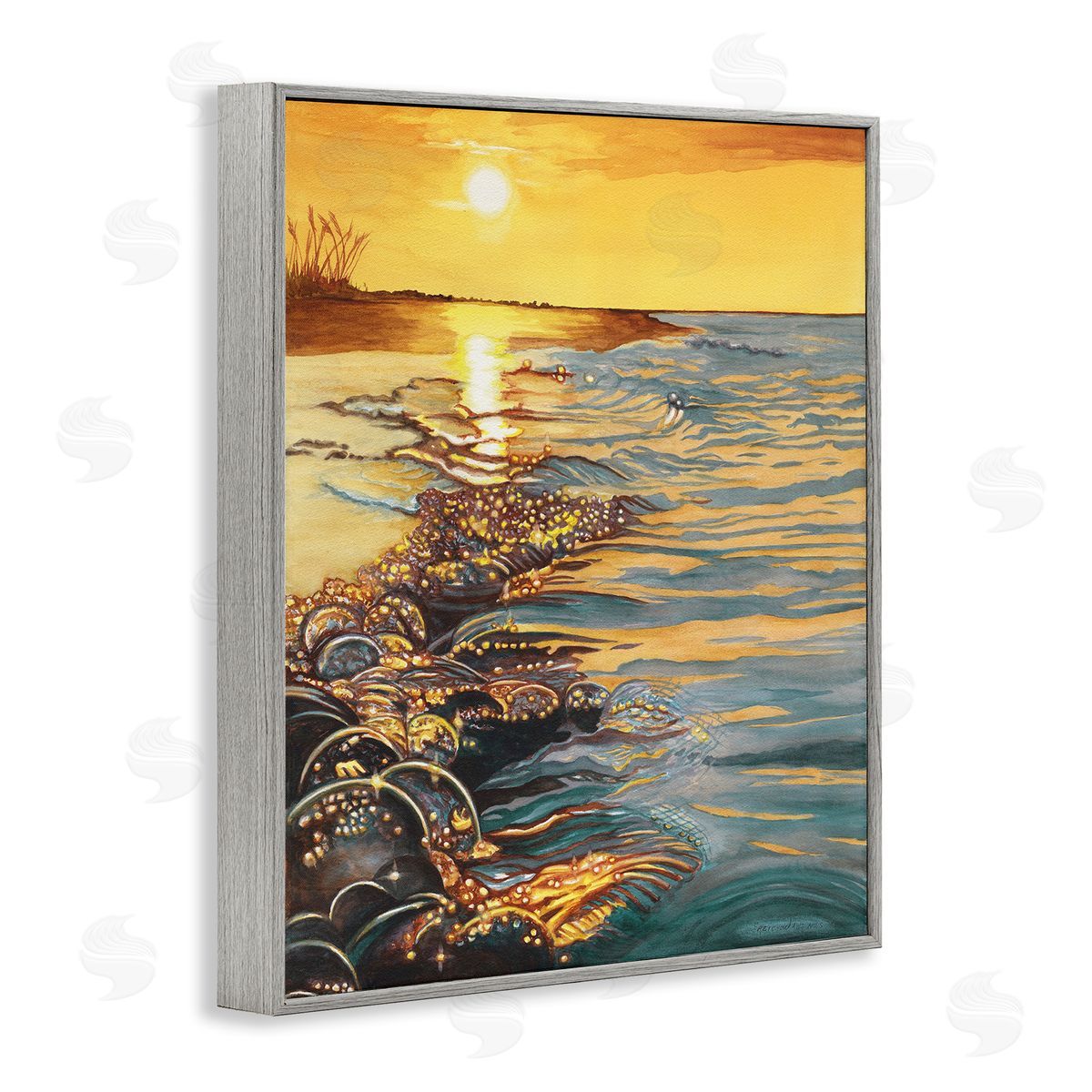 Saltwater Beach Sunset Grey Frame Print Wall Art, Home Decor by Christine Reichow