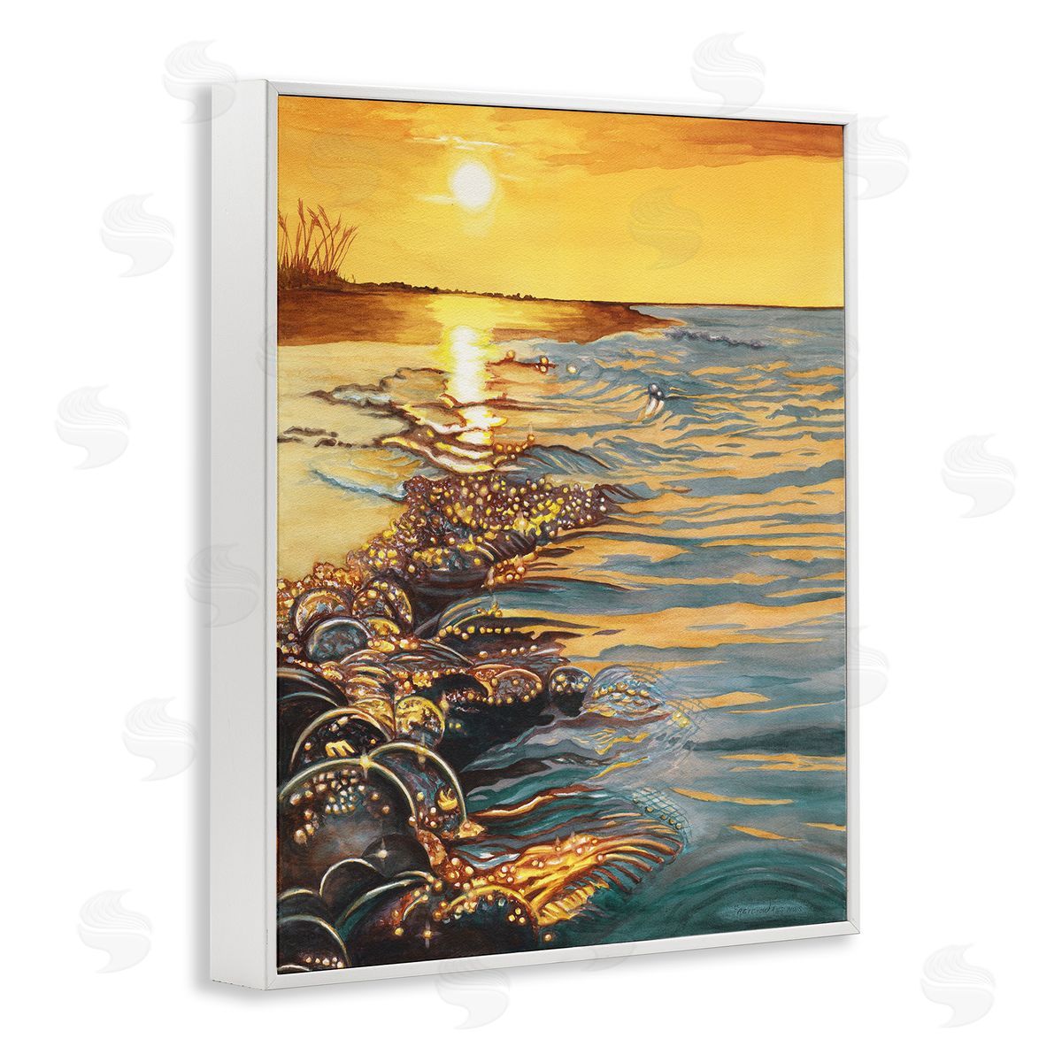 Saltwater Beach Sunset White Frame Print Wall Art, Home Decor by Christine Reichow