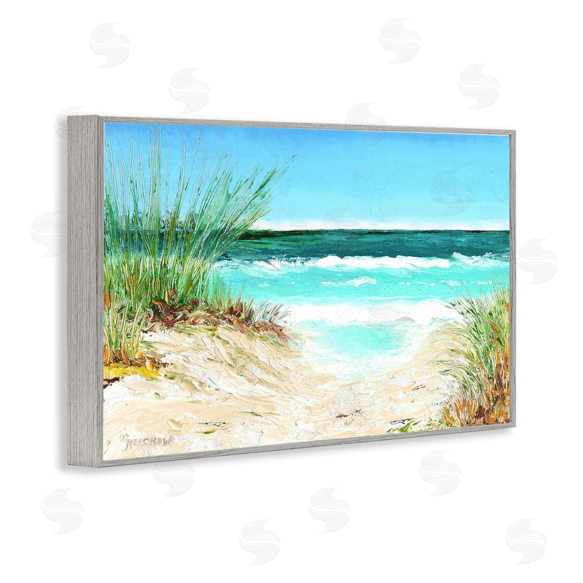 Christine Reichow Tropical Beach View Gray Framed Giclee Wall Art Print