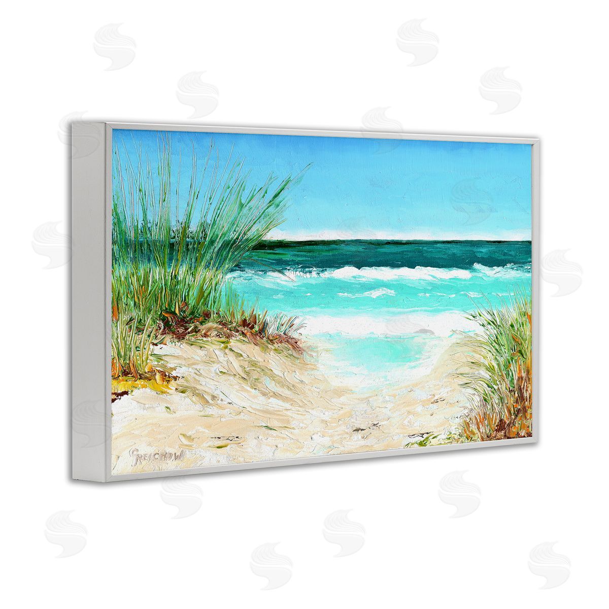 Christine Reichow Tropical Beach View White Framed Giclee Wall Art Print