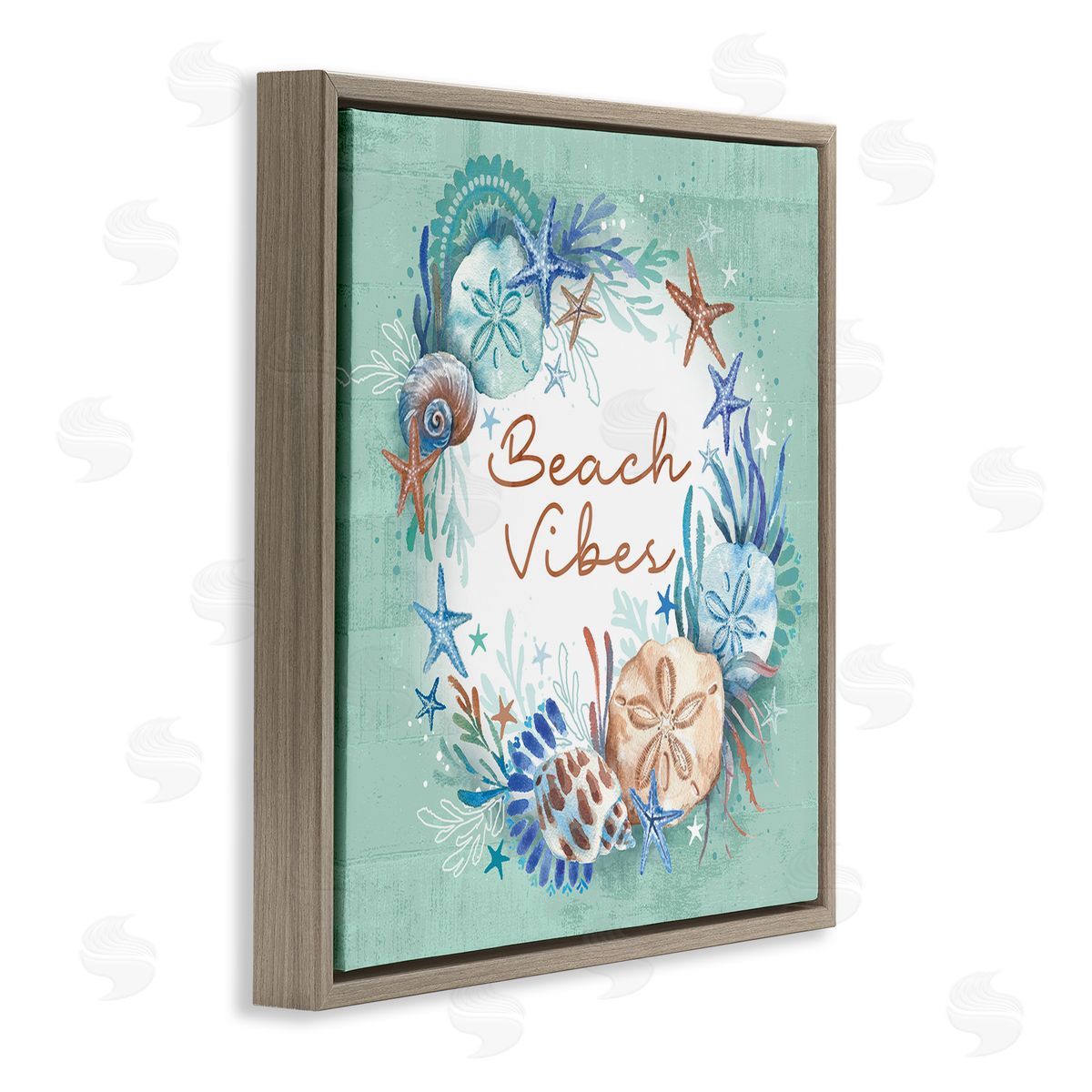 Beach Vibes and Seashells Brown Floating Frame Canvas Wall Art, Home Decor by Courtney Morgenstern