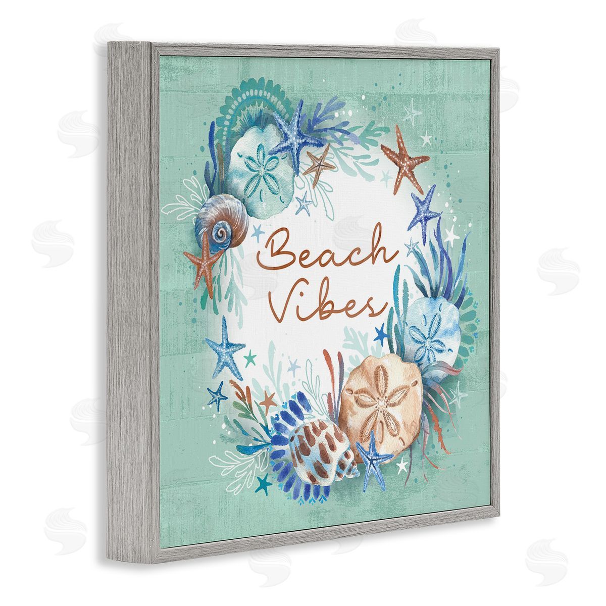 Beach Vibes and Seashells Grey Frame Print Wall Art, Home Decor by Courtney Morgenstern