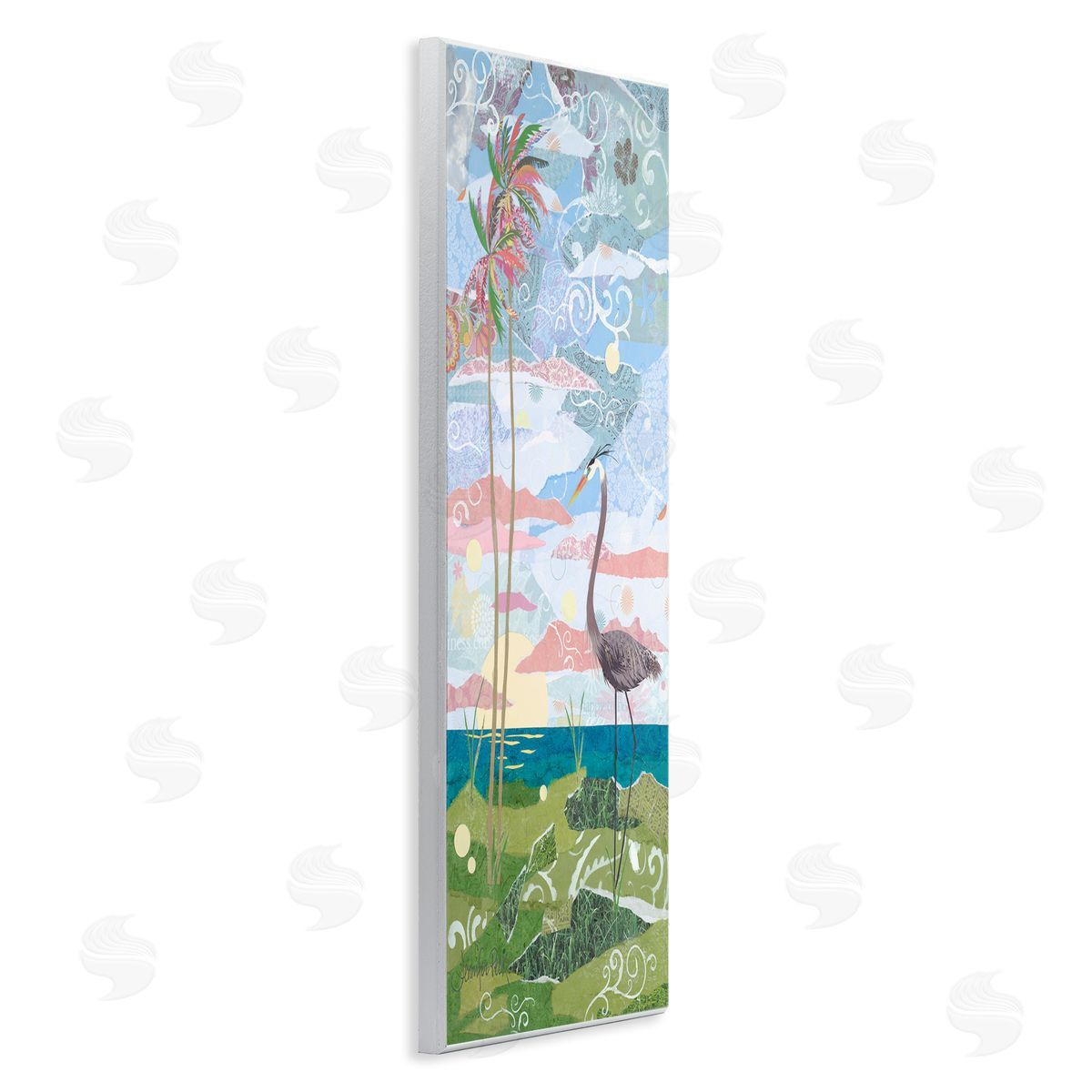 Crane and Swirled Landscape Wood Plaque Wall Art, Home Decor by Jennifer Peck