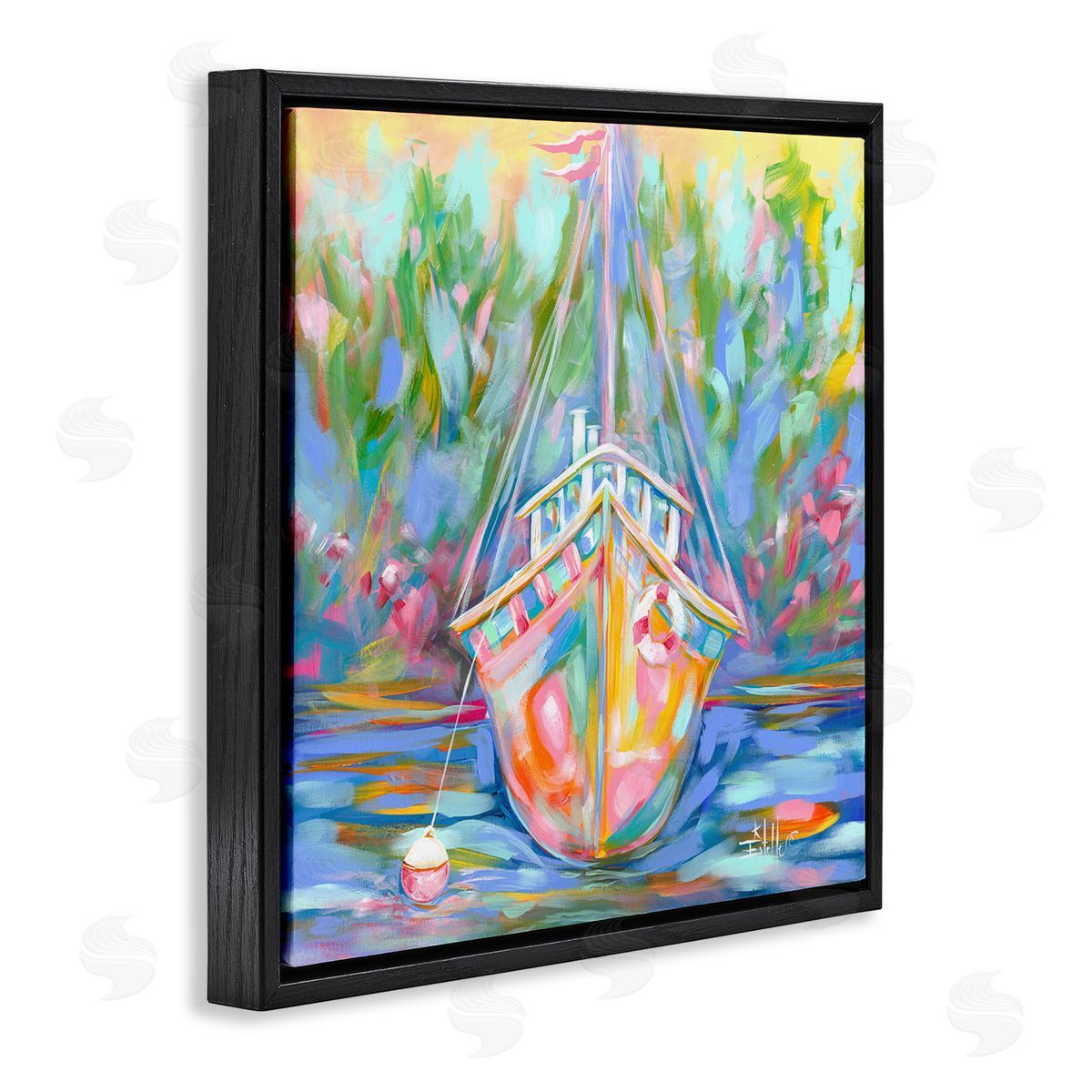 Boat In Waiting Black Floating Frame Canvas Wall Art, Home Decor by Estelle Grengs