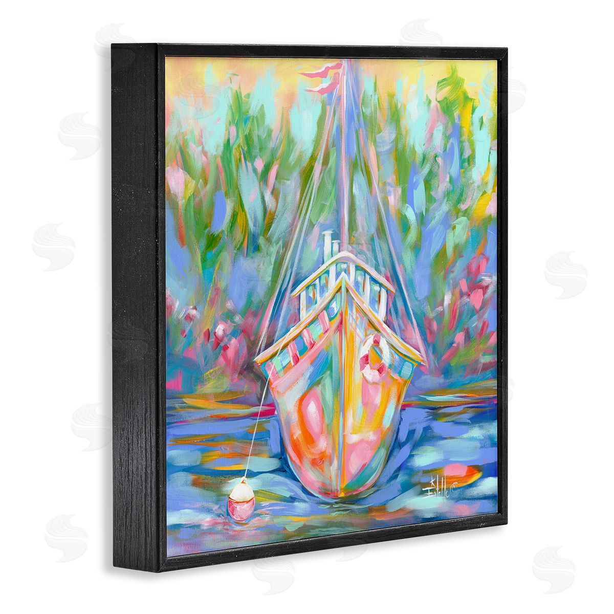Boat In Waiting Black Frame Print Wall Art, Home Decor by Estelle Grengs