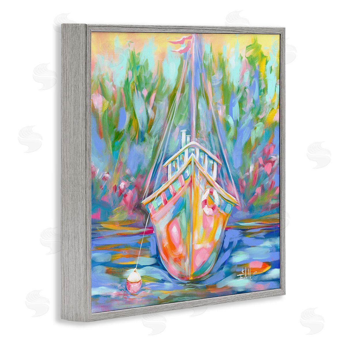 Boat In Waiting Grey Frame Print Wall Art, Home Decor by Estelle Grengs