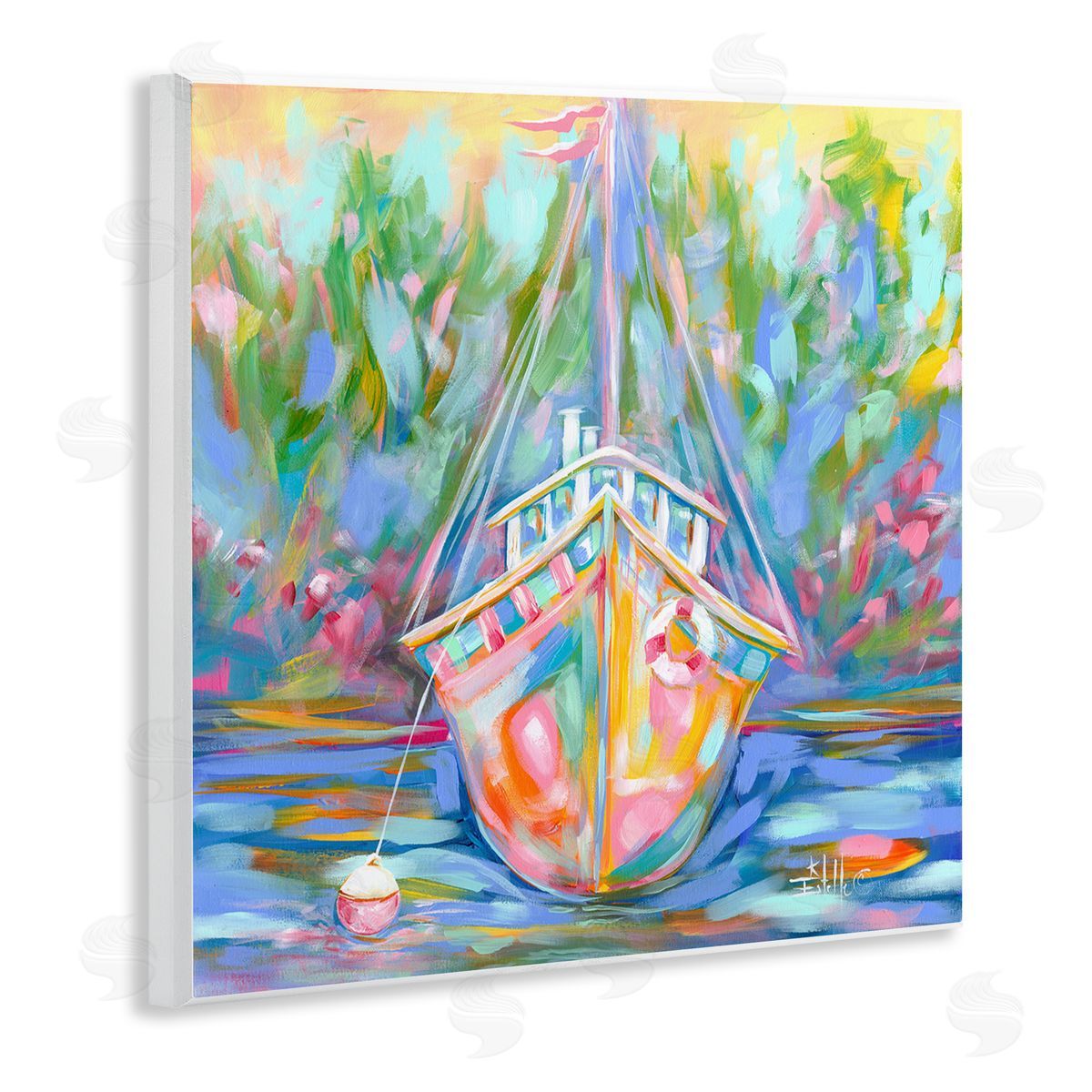 Boat In Waiting Wood Plaque Wall Art, Home Decor by Estelle Grengs