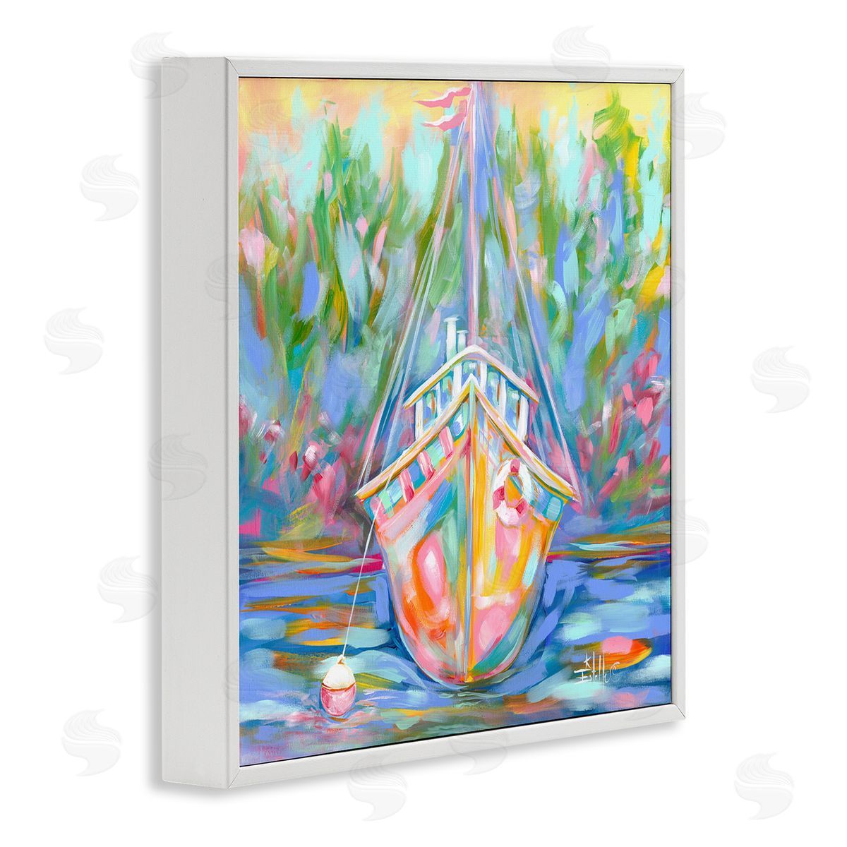 Boat In Waiting White Frame Print Wall Art, Home Decor by Estelle Grengs