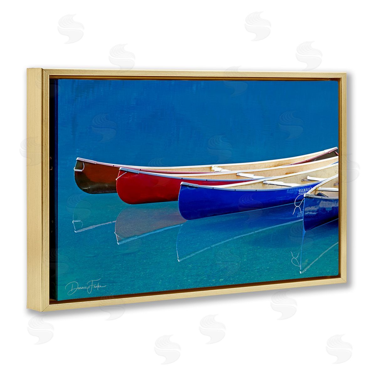 Dennis Frates Various Canoe Boats Gold Floating Frame Canvas Wall Art Print