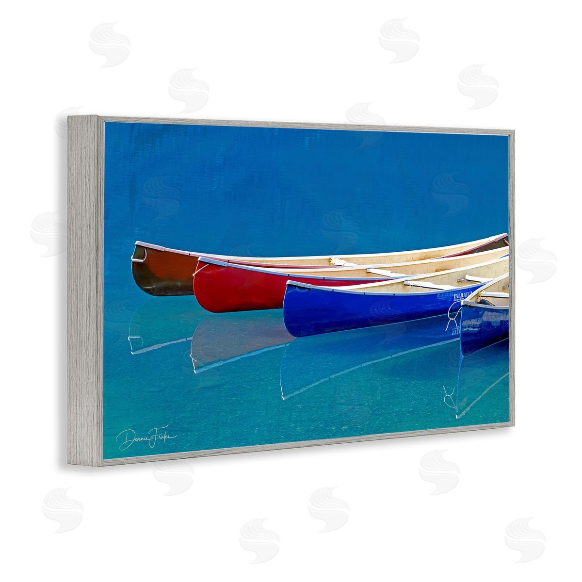 Dennis Frates Various Canoe Boats Gray Framed Giclee Wall Art Print