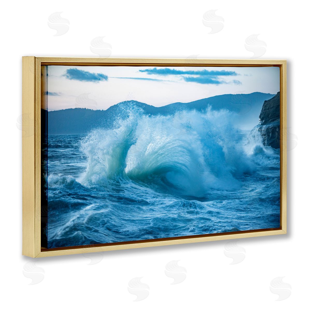 GS Photo Rolling Tsunami Wave Gold Floating Frame Canvas Wall Art Print