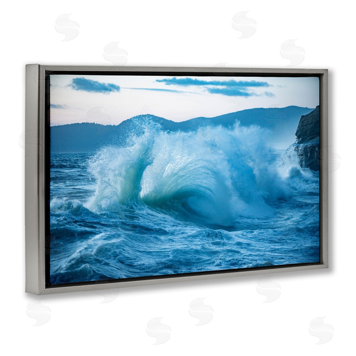 GS Photo Rolling Tsunami Wave Gray Floating Frame Canvas Wall Art Print
