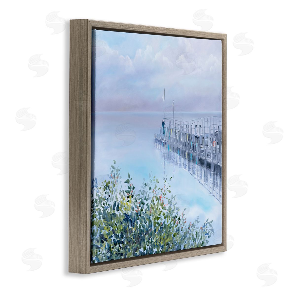 Foggy Harbor Dock Brown Floating Frame Canvas Wall Art, Home Decor by Meredith Howse