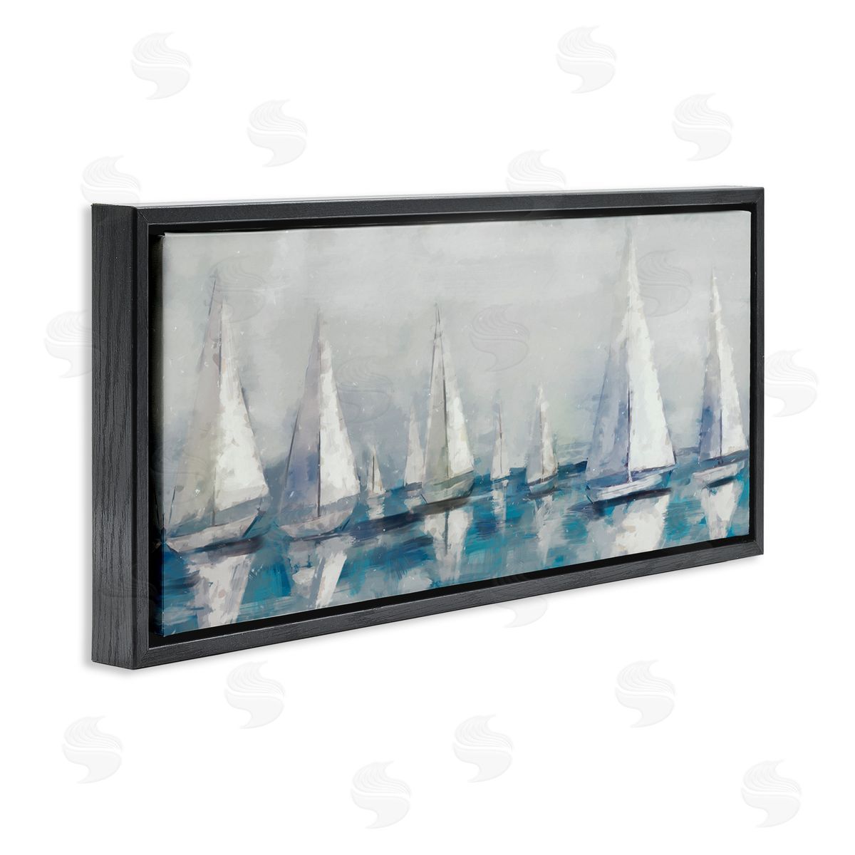 Sailing Fleet Boats Black Floating Frame Canvas Wall Art, Home Decor by Ziwei Li