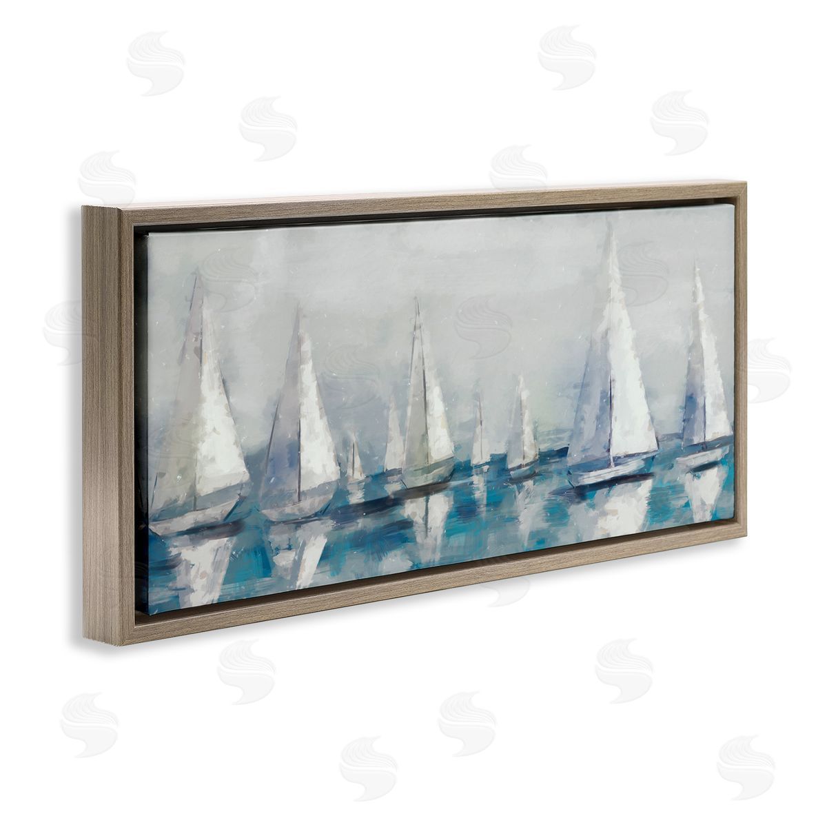 Sailing Fleet Boats Brown Floating Frame Canvas Wall Art, Home Decor by Ziwei Li
