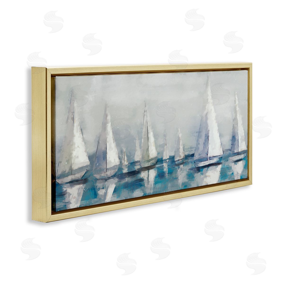 Sailing Fleet Boats Gold Floating Frame Canvas Wall Art, Home Decor by Ziwei Li