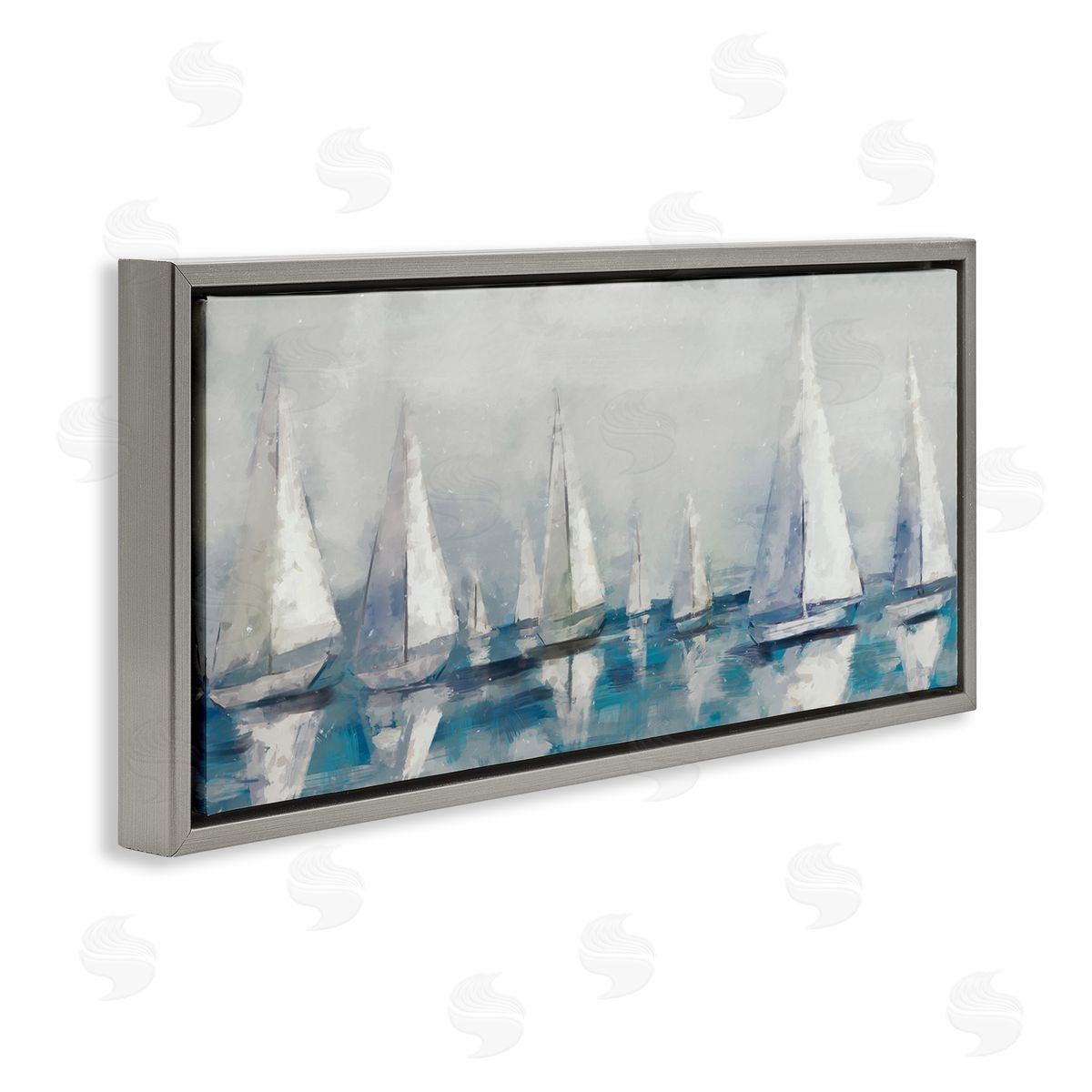Sailing Fleet Boats Grey Floating Frame Canvas Wall Art, Home Decor by Ziwei Li