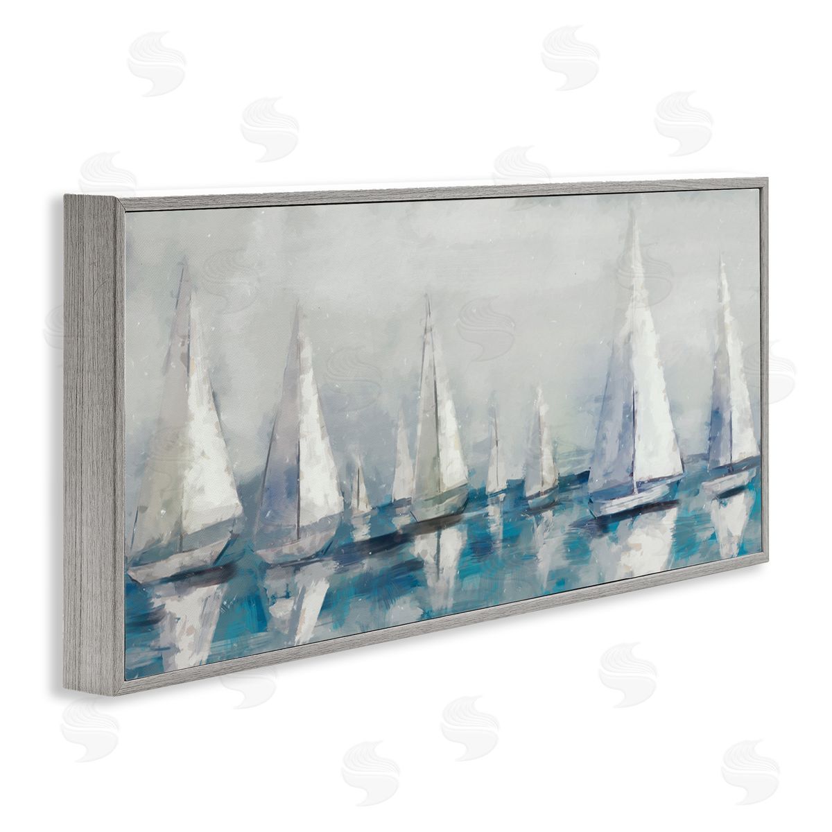 Sailing Fleet Boats Grey Frame Print Wall Art, Home Decor by Ziwei Li