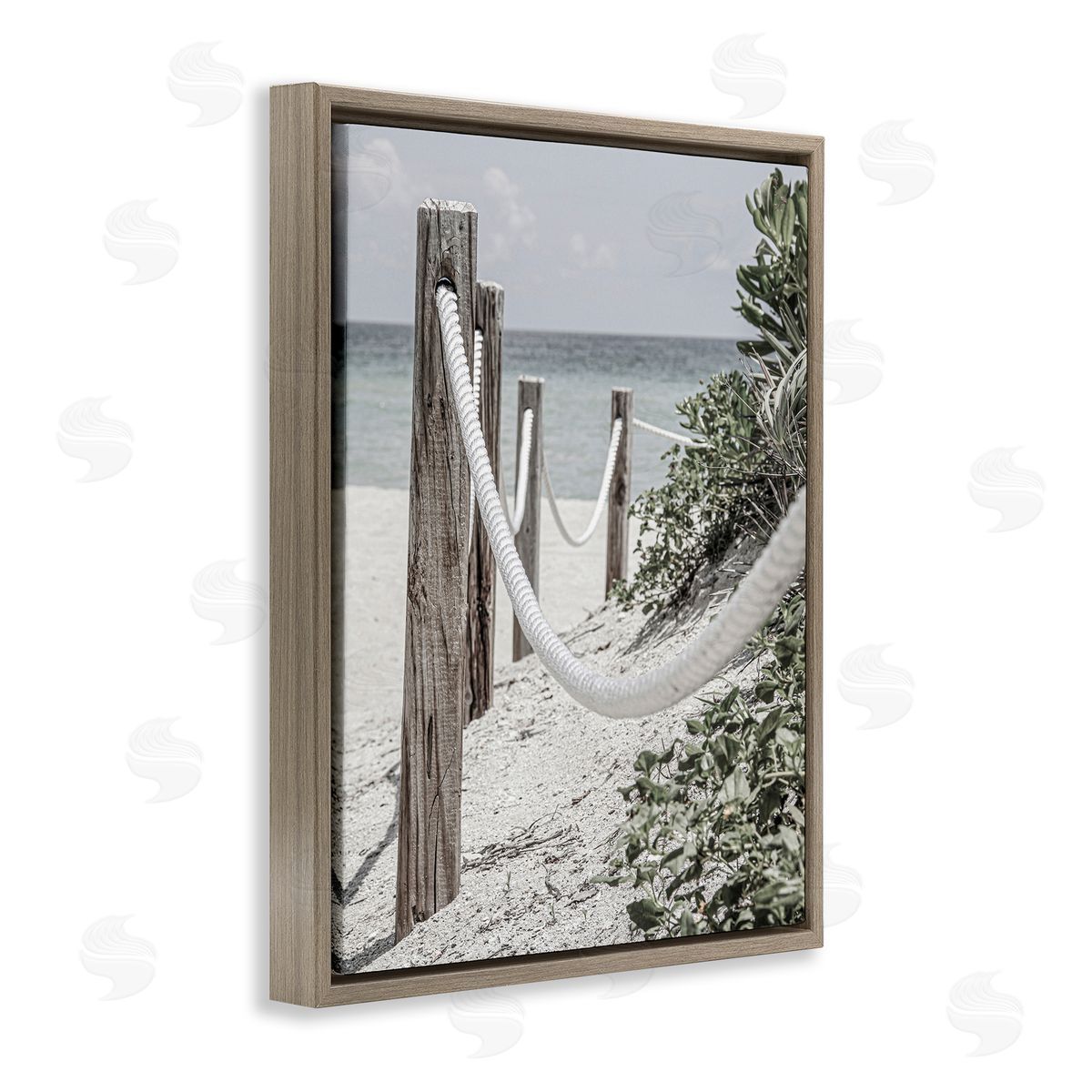 Rope Fence Beach Brown Floating Frame Canvas Wall Art, Home Decor by Incado