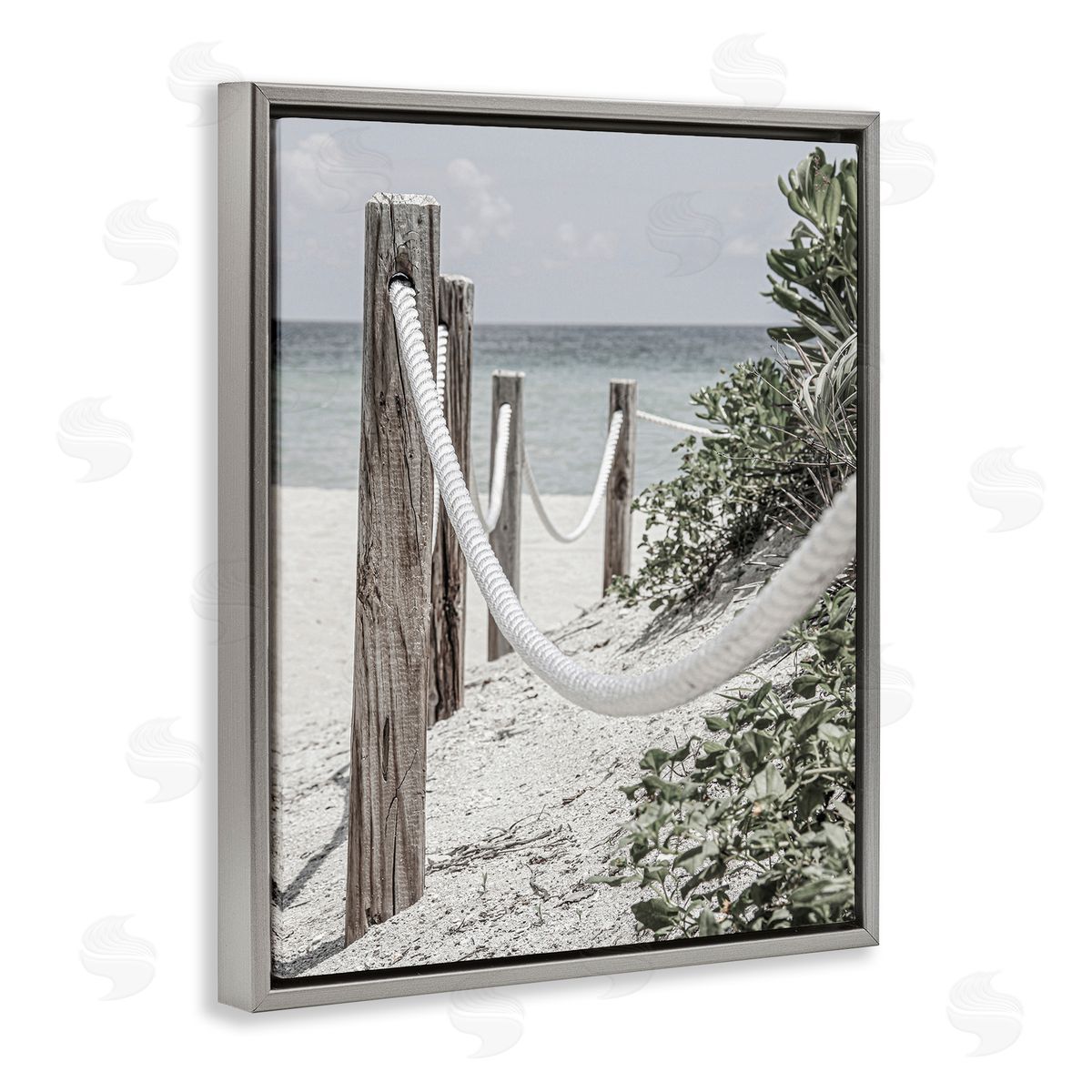 Rope Fence Beach Grey Floating Frame Canvas Wall Art, Home Decor by Incado