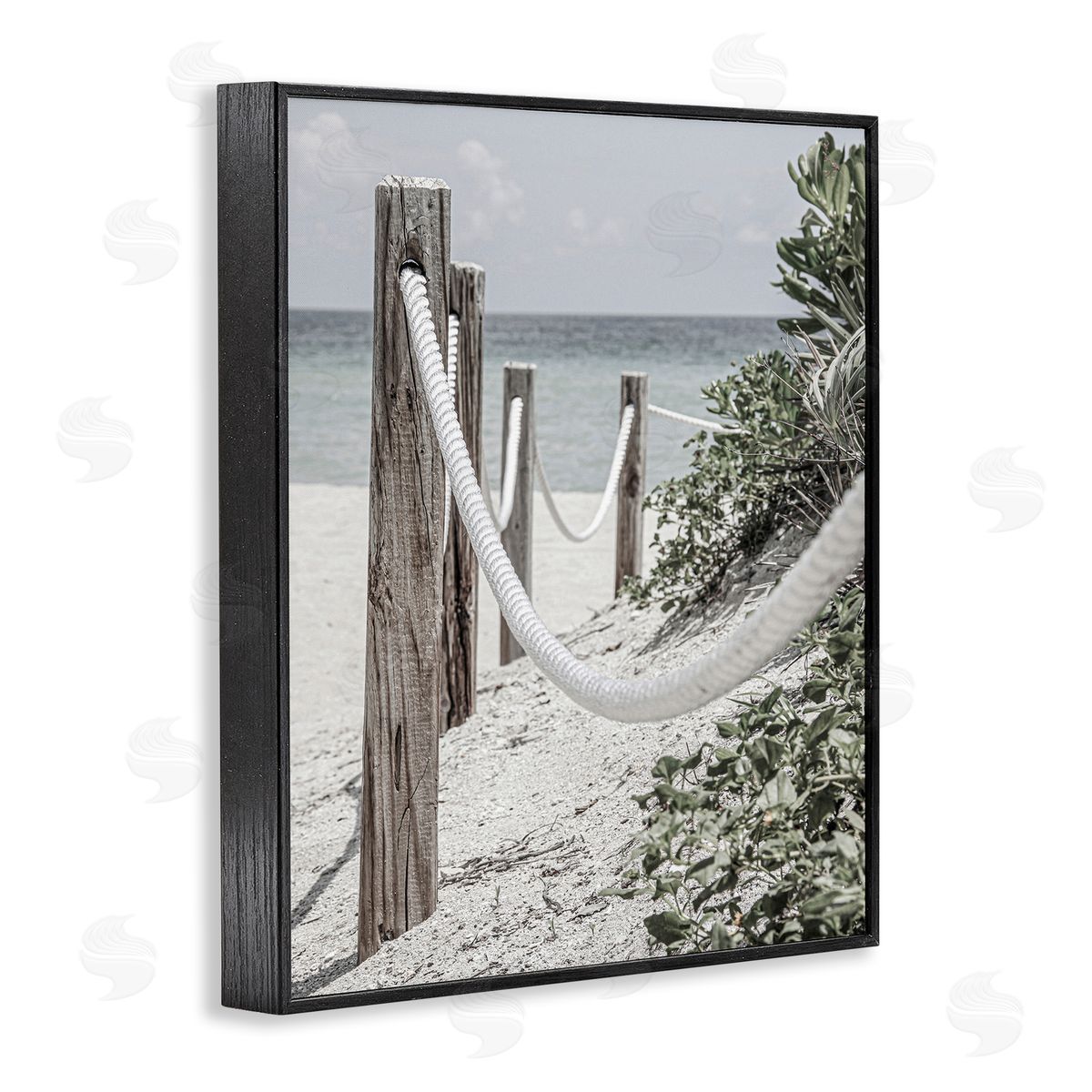 Rope Fence Beach Black Frame Print Wall Art, Home Decor by Incado