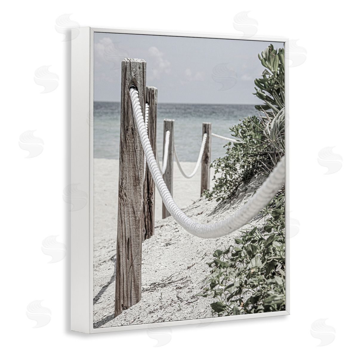 Rope Fence Beach White Frame Print Wall Art, Home Decor by Incado