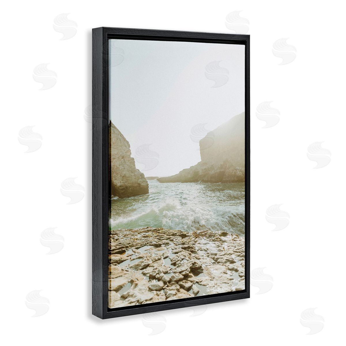 Rocky Beach Cove Black Floating Frame Canvas Wall Art, Home Decor by Incado