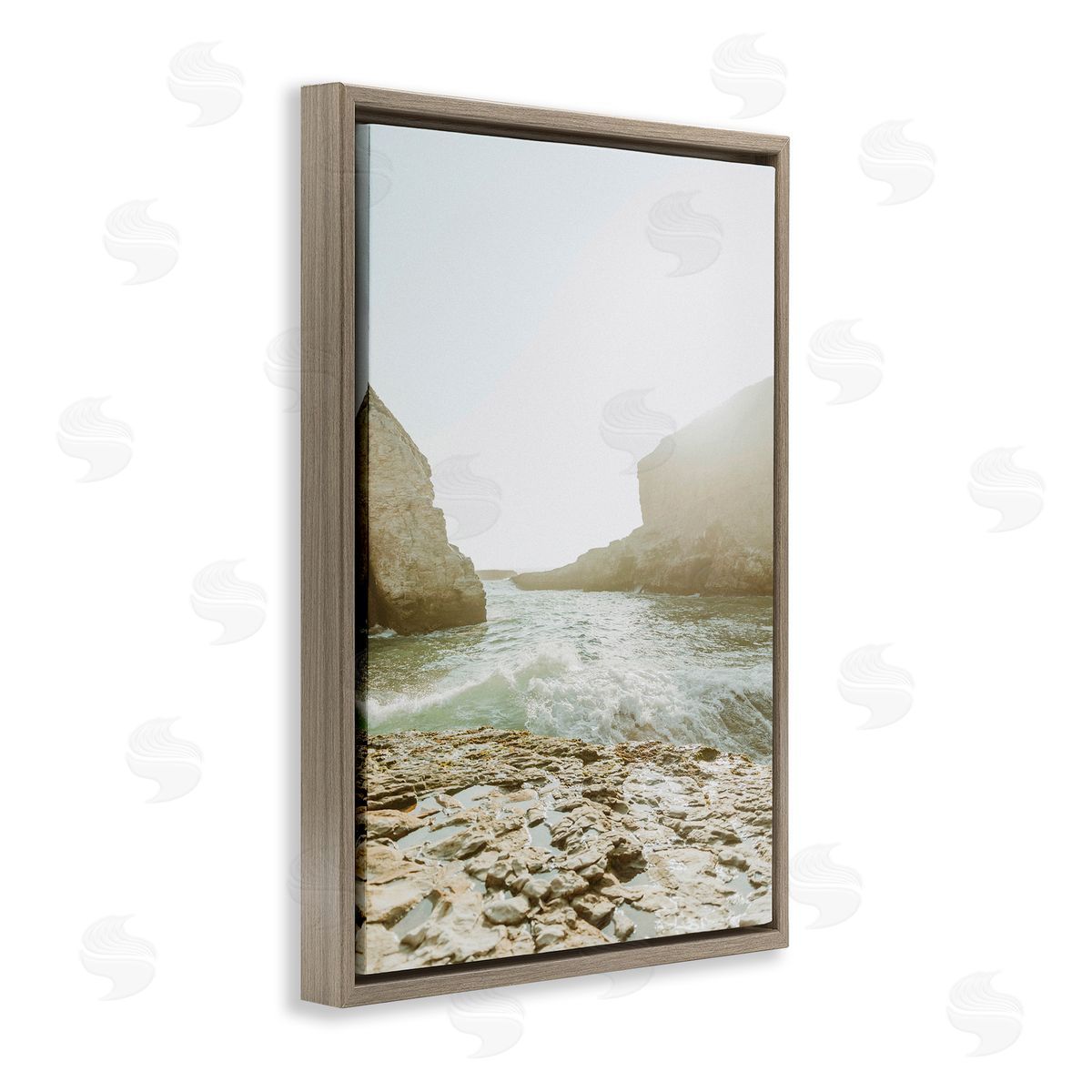 Rocky Beach Cove Brown Floating Frame Canvas Wall Art, Home Decor by Incado