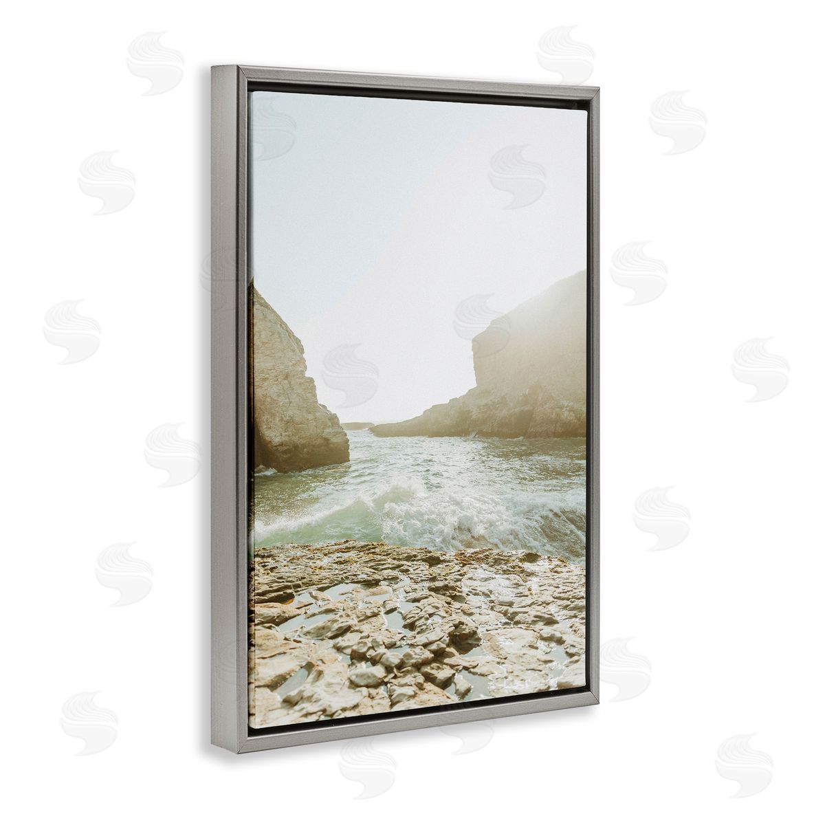 Rocky Beach Cove Grey Floating Frame Canvas Wall Art, Home Decor by Incado