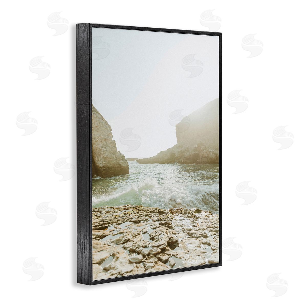 Rocky Beach Cove Black Frame Print Wall Art, Home Decor by Incado