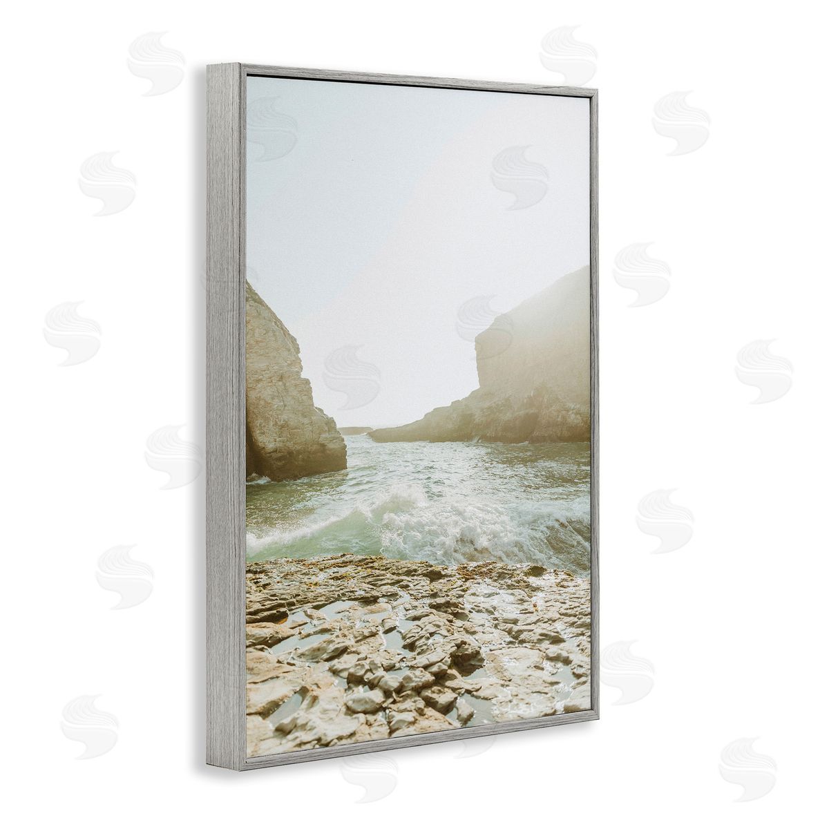 Rocky Beach Cove Grey Frame Print Wall Art, Home Decor by Incado
