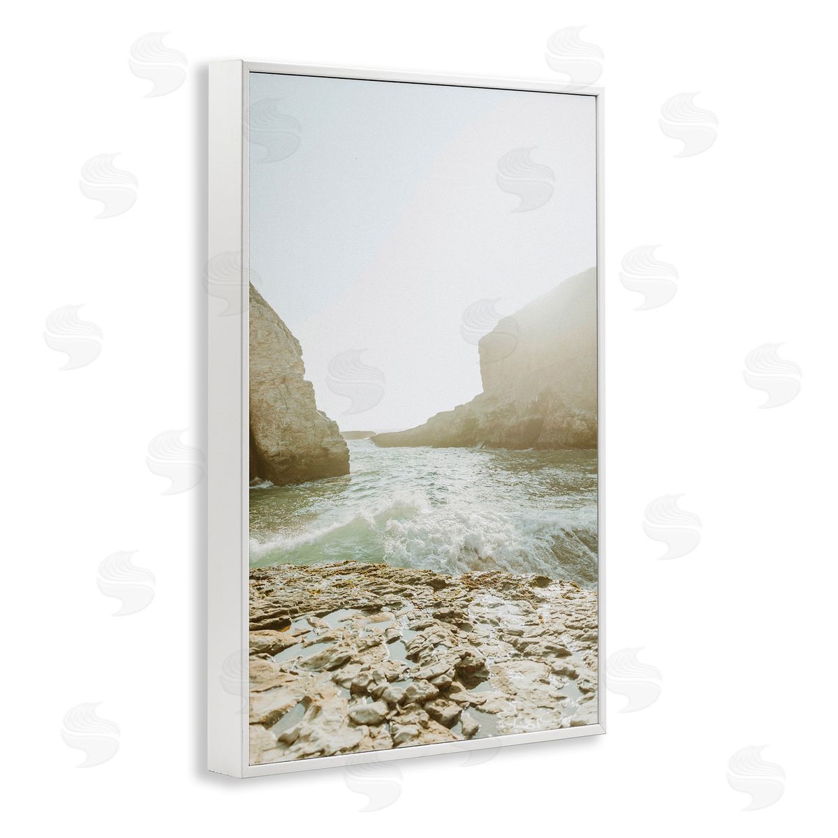 Rocky Beach Cove White Frame Print Wall Art, Home Decor by Incado