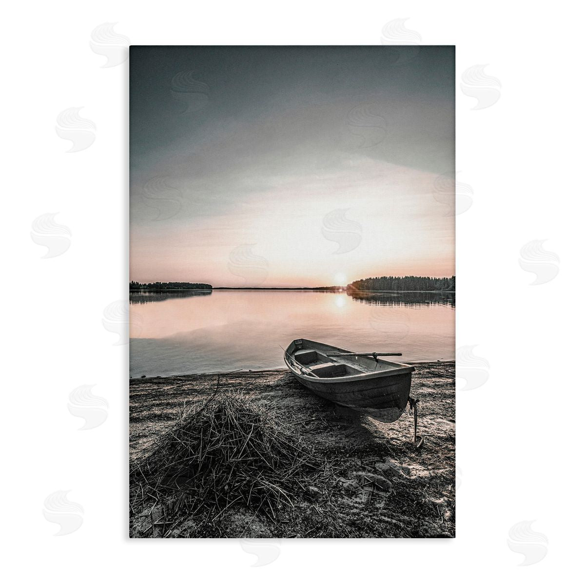 Deserted Canoe on Shore Canvas Wall Art, Home Decor by Incado