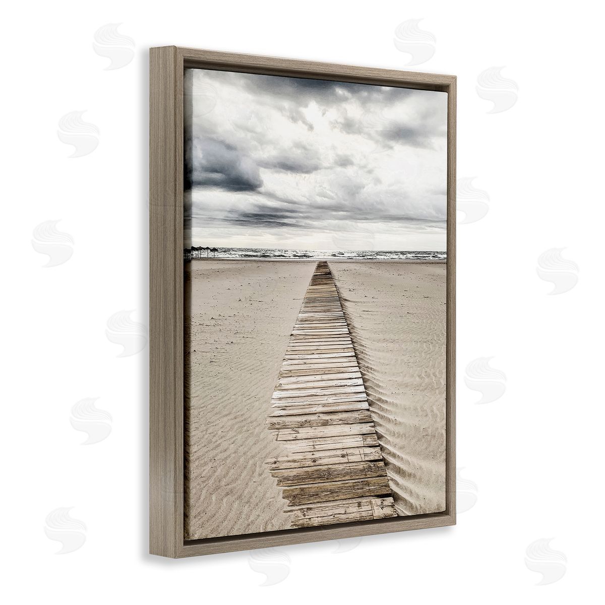 Sand Covered Boardwalk Brown Floating Frame Canvas Wall Art, Home Decor by Incado