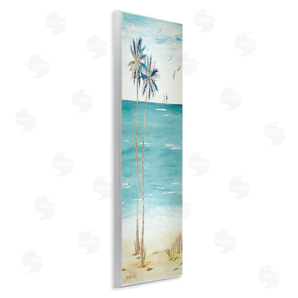 Palms and Distant Boats Wood Plaque Wall Art, Home Decor by Jennifer Peck