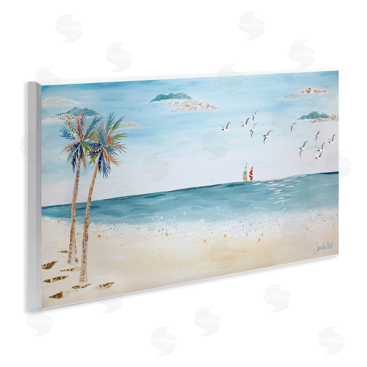Seagulls and Palm Beach Wood Plaque Wall Art, Home Decor by Jennifer Peck