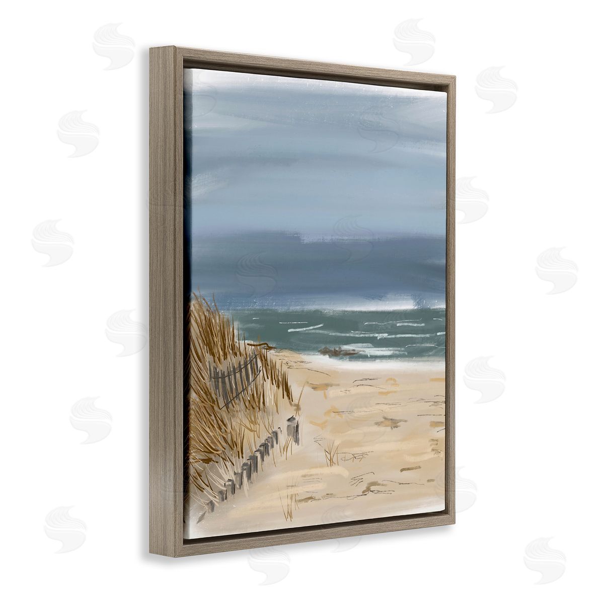 Serene Beach Fence Brown Floating Frame Canvas Wall Art, Home Decor by Jan Weiss