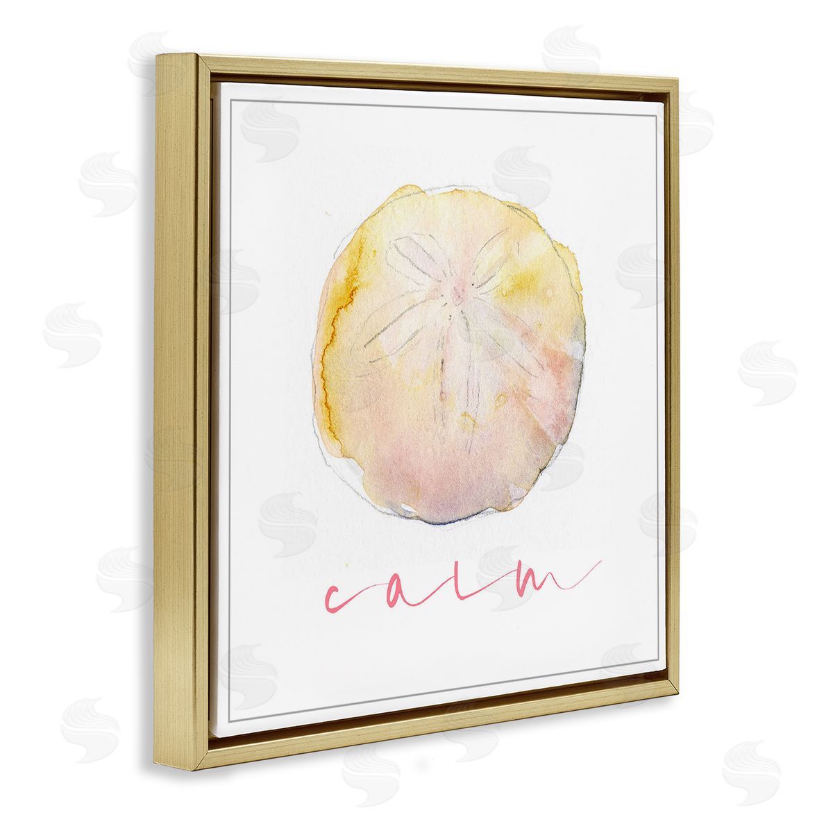 John Keeling Sand Dollar Calm Phrase Gold Floating Frame Canvas Wall Art Print
