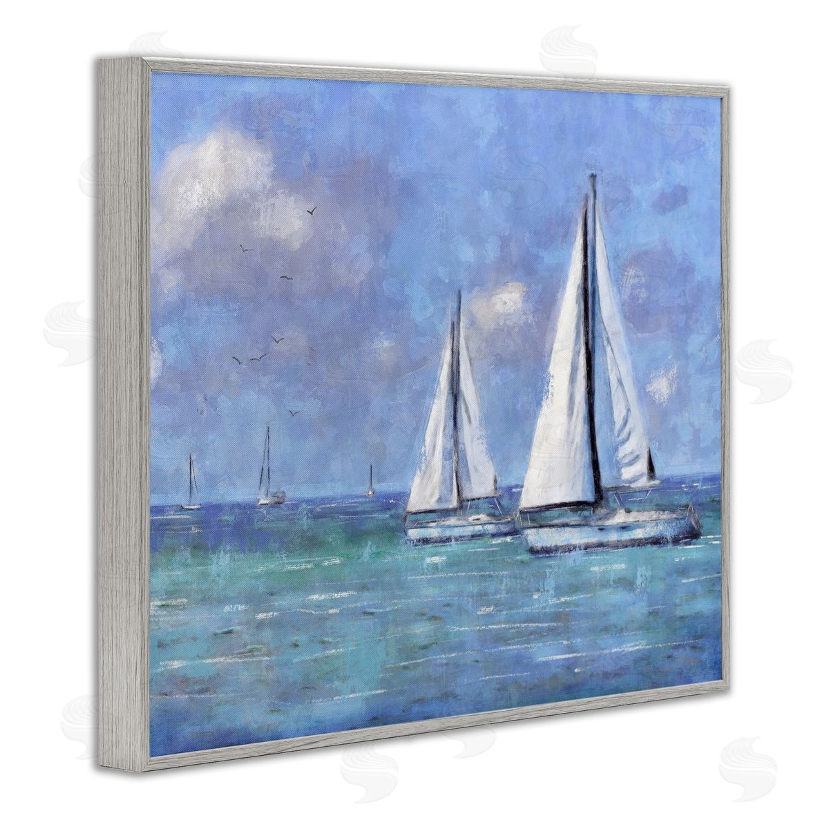 Sailing Day Sailboats Grey Frame Print Wall Art, Home Decor by Nina Blue