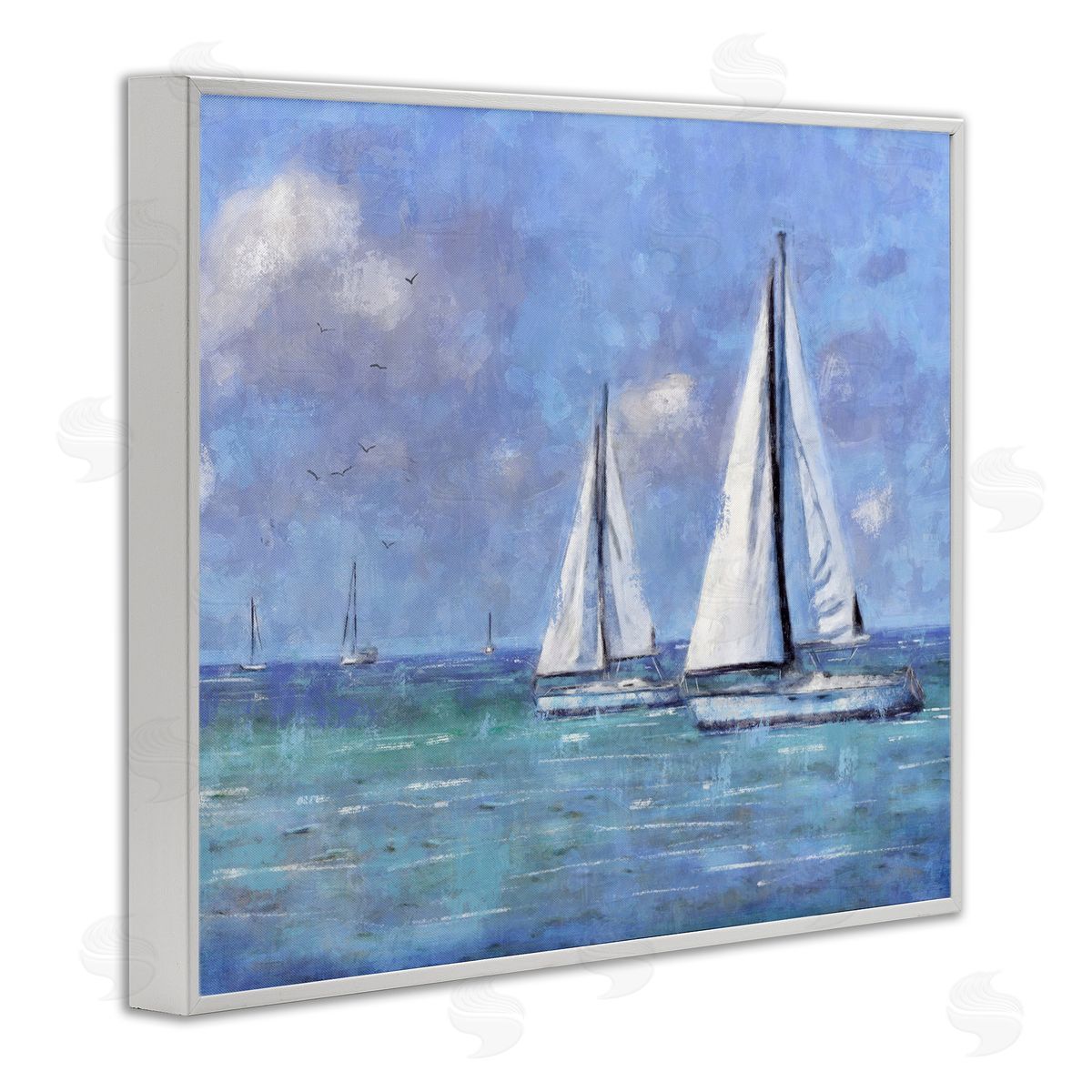 Sailing Day Sailboats White Frame Print Wall Art, Home Decor by Nina Blue