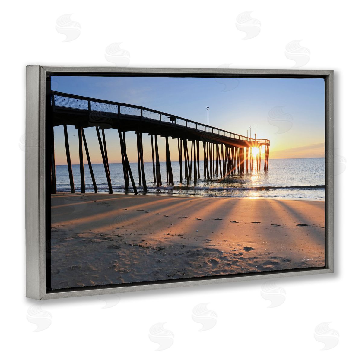Lori Deiter Tall Sunlit Dock Gray Floating Frame Canvas Wall Art Print