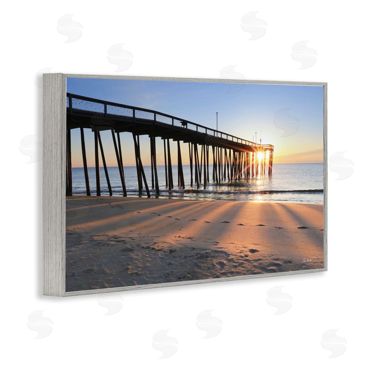 Lori Deiter Tall Sunlit Dock Gray Framed Giclee Wall Art Print