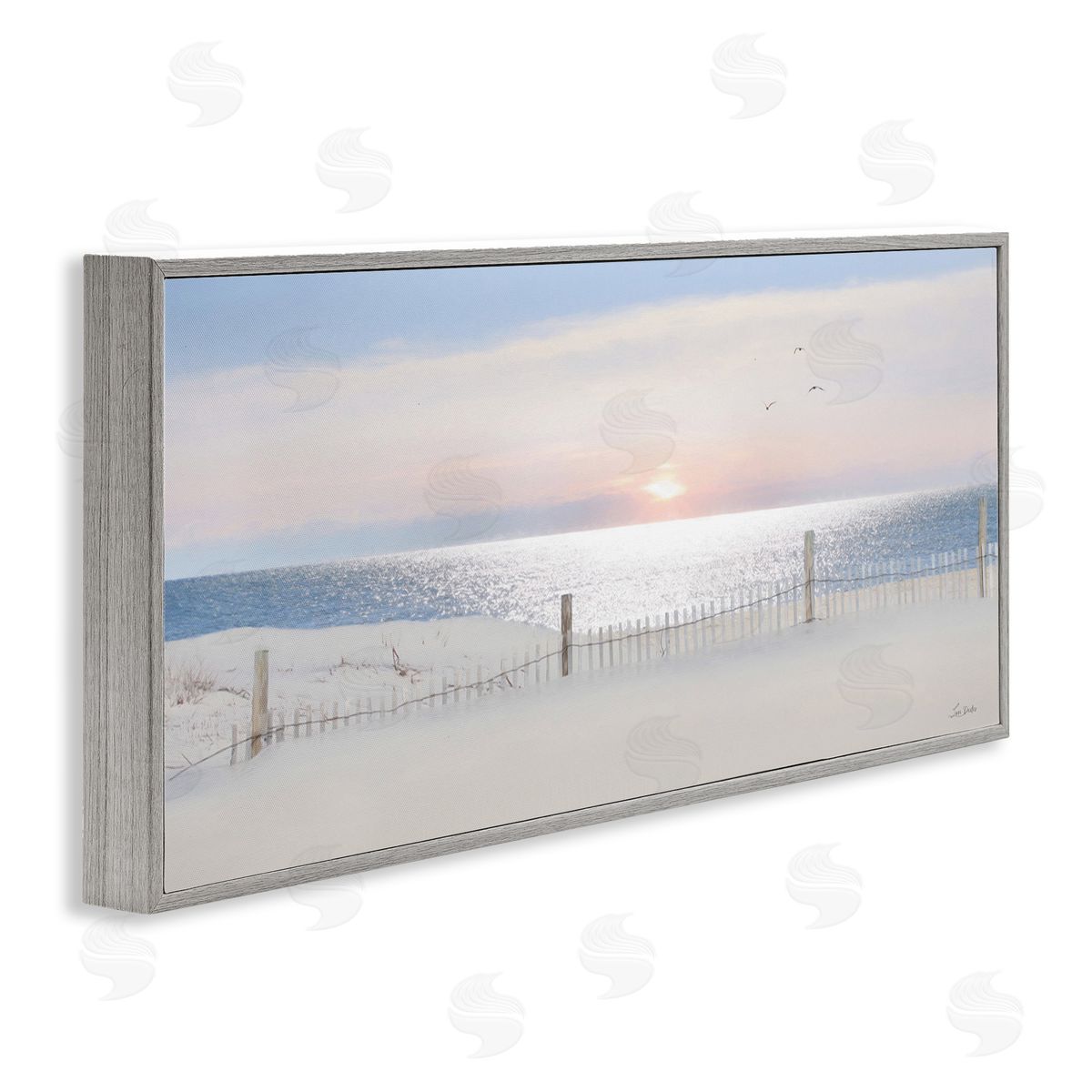 Fence Along Shore Grey Frame Print Wall Art, Home Decor by Lori Deiter