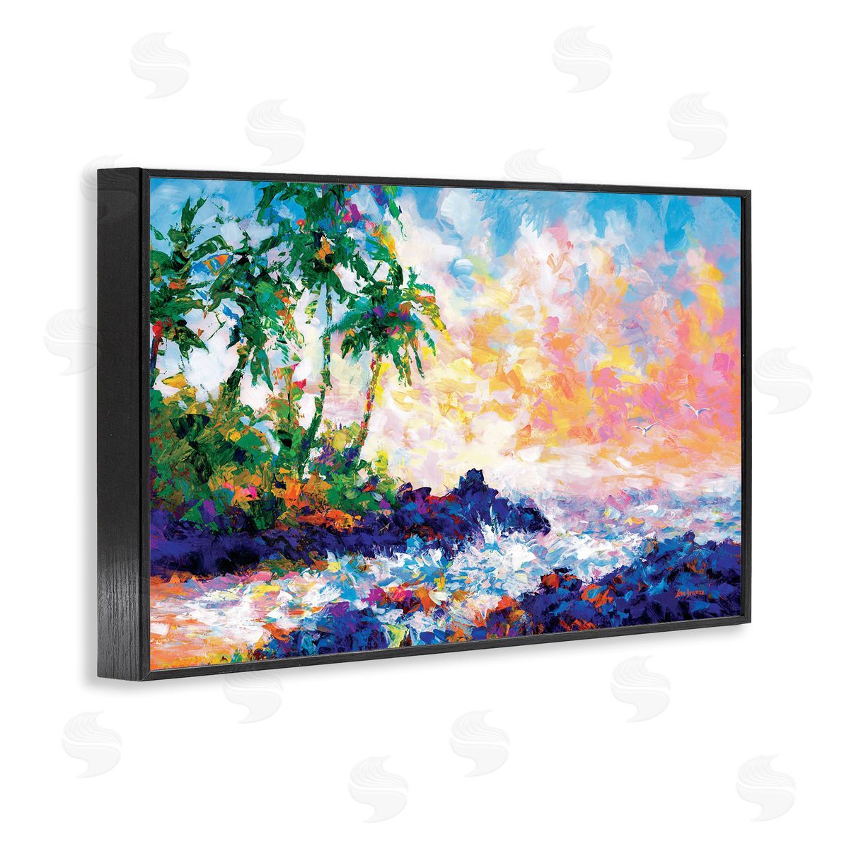Waves on Tropical Beach Black Frame Print Wall Art, Home Decor by Leon Devenice