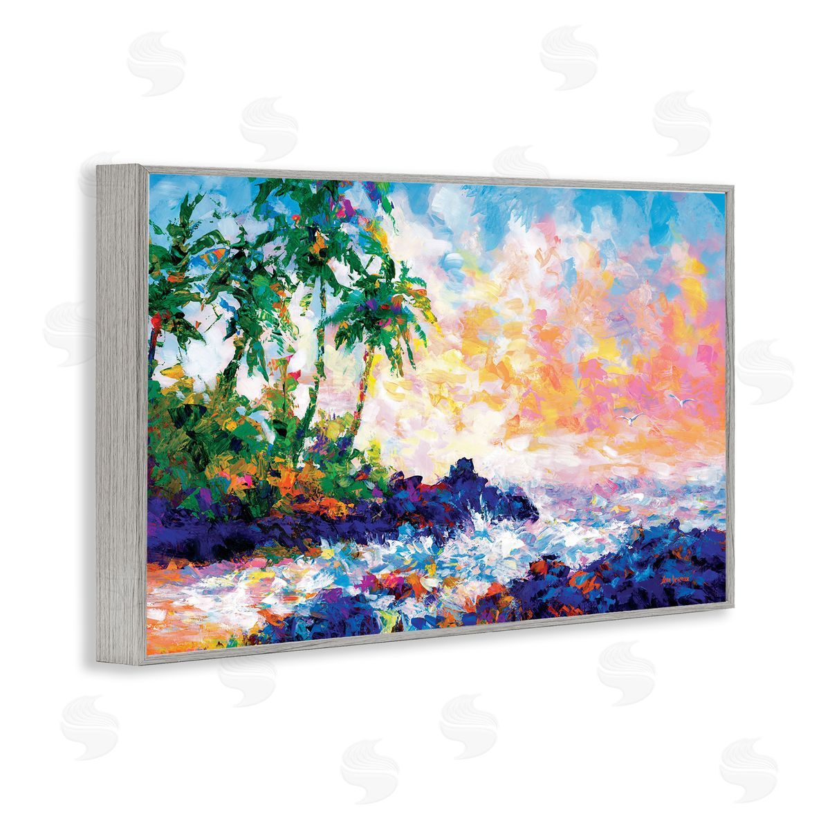 Waves on Tropical Beach Grey Frame Print Wall Art, Home Decor by Leon Devenice