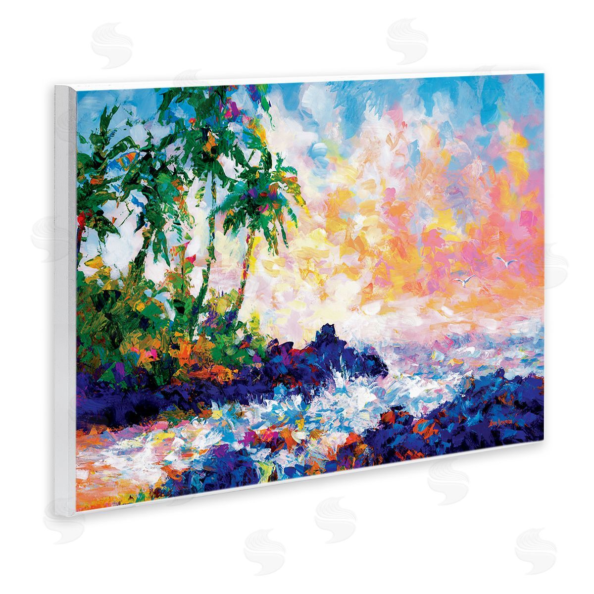 Waves on Tropical Beach Wood Plaque Wall Art, Home Decor by Leon Devenice