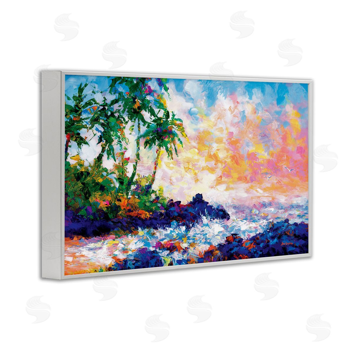 Waves on Tropical Beach White Frame Print Wall Art, Home Decor by Leon Devenice