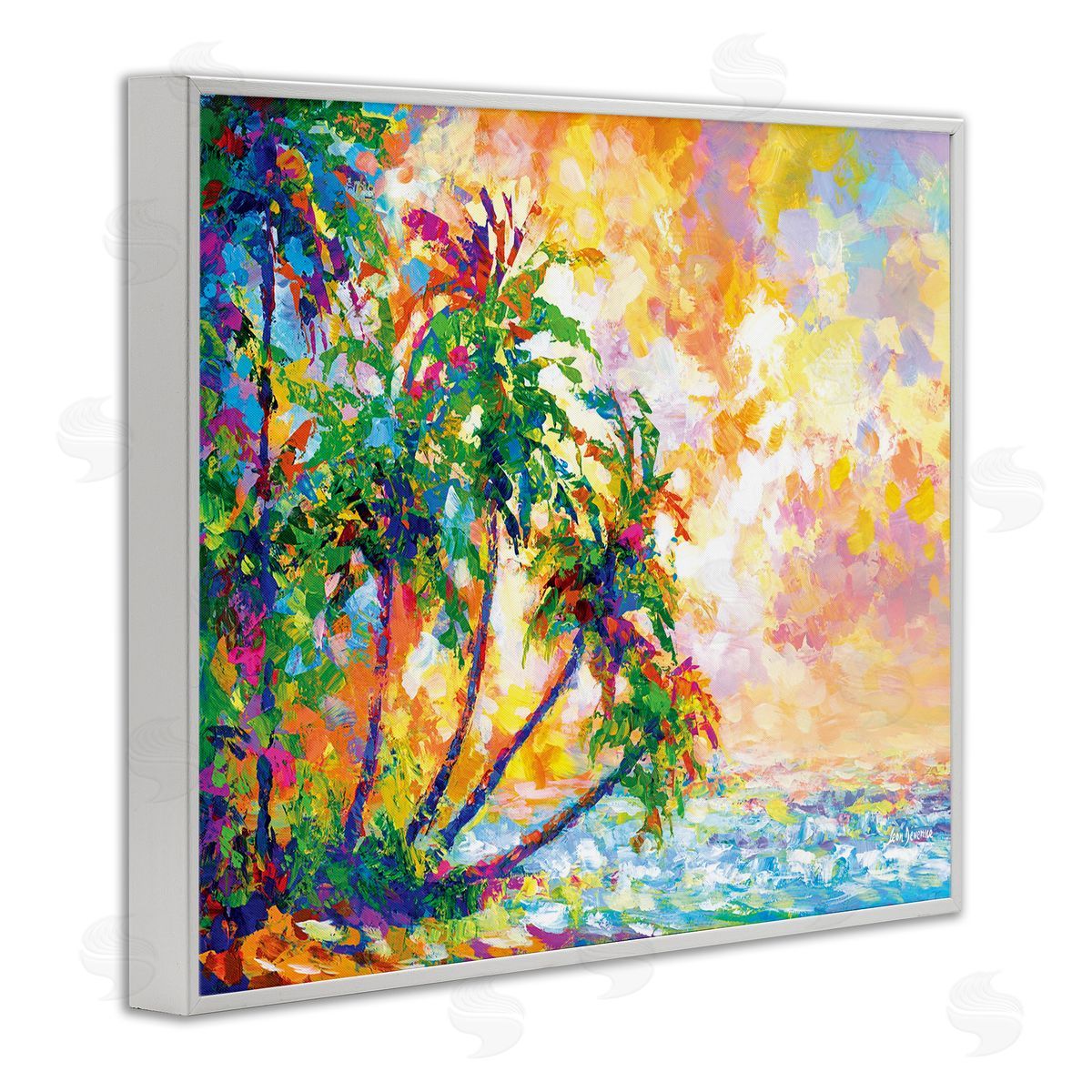 Full Beach Palms White Frame Print Wall Art, Home Decor by Leon Devenice