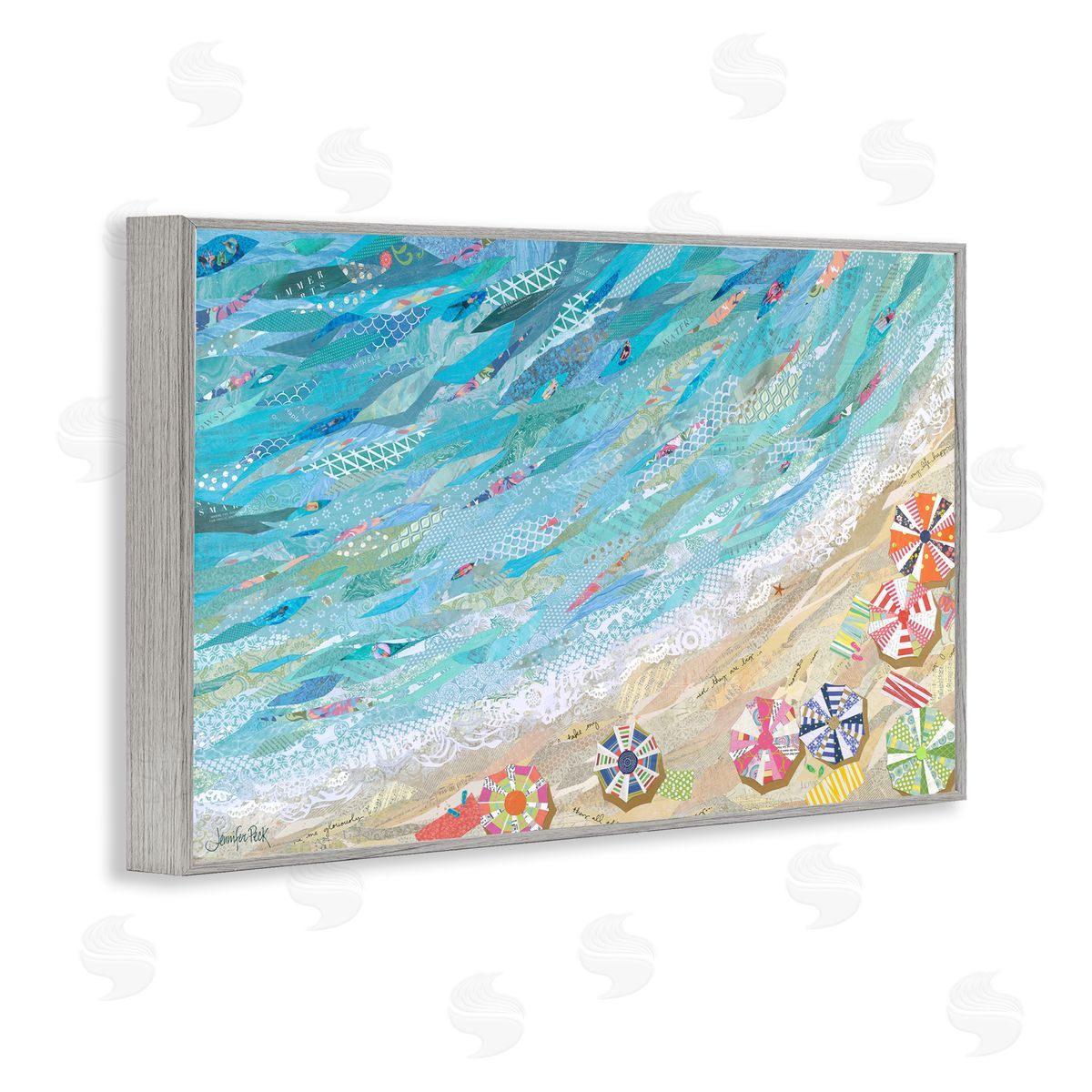 Collaged Aerial Beach View Grey Frame Print Wall Art, Home Decor by Jennifer Peck
