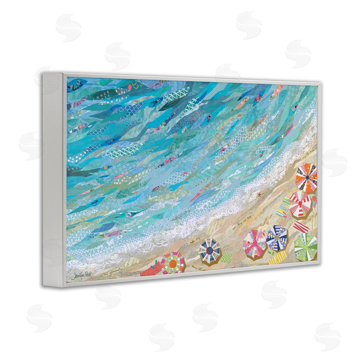 Collaged Aerial Beach View White Frame Print Wall Art, Home Decor by Jennifer Peck